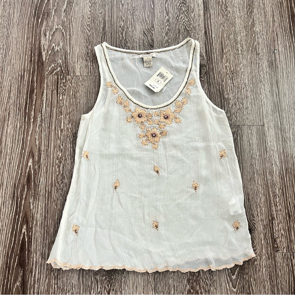 Lucky Brand Cream Floral Embroidered Tank Top